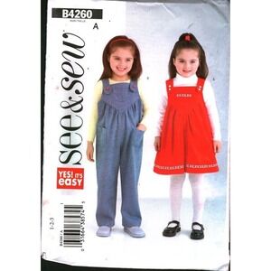See & Sew B4260 Butterick Kids Jumper Jumpsuit Sewing Pattern Sizes 1-2-3 Easy
